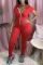 Red Fashion Casual Hooded Collar Short Sleeve Regular Sleeve Skinny Solid Jumpsuits