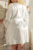 White Fashion Sexy V Neck Three Quarter Regular Sleeve Solid Plus Size Pajamas