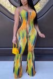 Yellow Fashion Casual Print Tie-dyed Milk. Sleeveless Hanging neck Jumpsuits