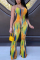 Yellow Sexy Halter Sleeveless Off The Shoulder Skinny Print Jumpsuits