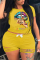 Yellow Fashion Sexy adult O Neck Letter Patchwork Print Hole Burn-out Two Piece Suits Lips Print Stitching Plus Size
