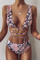 Pink Fashion Sexy Spaghetti Strap Print Swimwears