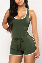 Army Green Fashion street Solid Sleeveless Slip Jumpsuits