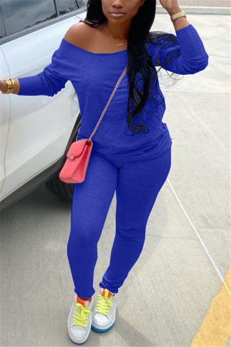 Blue Milk Silk Fashion Active adult Ma'am Solid Two Piece Suits Straight Long Sleeve Two Pieces