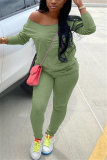 Green Milk Silk Fashion Active adult Ma'am Solid Two Piece Suits Straight Long Sleeve Two Pieces