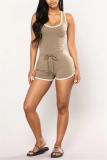 Army Green Fashion street Solid Sleeveless Slip Rompers