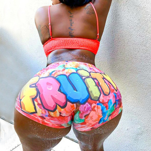 colour Elastic Fly Low Print Straight shorts Bottoms