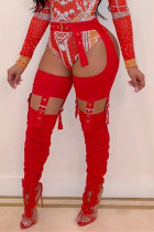 Red Fashion Sexy Skinny Solid Trousers