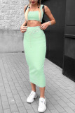 Mint Green Fashion Casual Sleeveless U Neck Spaghetti Strap Short Solid Two Pieces