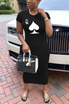 Black Fashion Sexy Ma'am Print O Neck Pencil Dress Plus Size Dresses