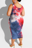 Red and blue Sexy Slip Print Belt Tie Dye Plus Size