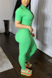 Green Fashion Sexy Solid zipper Short Sleeve O Neck Jumpsuits