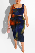 Hide Blue Sexy Slip Print Belt Tie Dye Plus Size