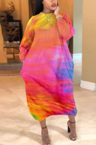 Pink Fashion Sexy adult Ma'am O Neck Tie Dye Plus Size