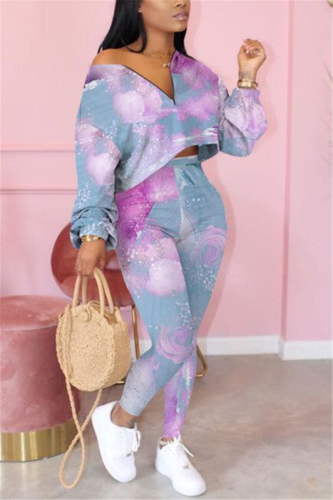 Silver Fashion adult Ma'am OL Print Two Piece Suits pencil Long Sleeve Two Pieces
