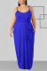 Deep Blue Fashion Casual U Neck Sleeveless Spaghetti Strap Solid Sling Dress Plus Size