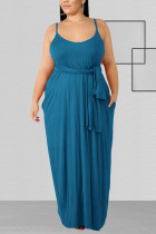 Blue Fashion Sexy adult Slip Patchwork Solid Bandage Stitching Plus Size