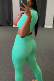 Light Green Fashion Sexy adult Ma'am Solid Two Piece Suits pencil Three Quarter Two Pieces