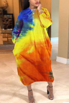Orange Fashion Sexy adult Ma'am O Neck Tie Dye Plus Size