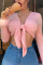 Pink Fashion Sexy V Neck Long Sleeve Regular Sleeve Short Patchwork Tops