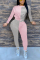 Pink Fashion Sexy adult Ma'am Patchwork contrast color Two Piece Suits pencil Long Sleeve Two Pieces