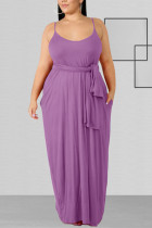 Purple Fashion Casual U Neck Sleeveless Spaghetti Strap Solid Sling Dress Plus Size