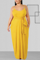 Yellow Fashion Sexy adult Slip Patchwork Solid Bandage Stitching Plus Size