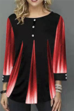 Red Fashion Casual O Neck Long Sleeve Regular Sleeve Regular Patchwork Tops