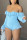 Blue Light Patchwork Mesh Ruffled Solid Long Sleeve one word collar Jumpsuits
