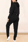 Black Fashion Casual Sportswear Long Sleeve Hooded Collar Regular Sleeve Regular Solid Two Pieces