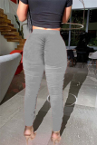 Grey Elastic Fly High Solid Draped pencil Pants Bottoms