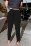 Black Elastic Fly High Solid Draped pencil Pants Bottoms