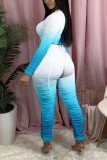Light Blue Fashion Active adult Ma'am Gradient Two Piece Suits pencil Long Sleeve Two Pieces