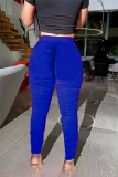Blue Elastic Fly High Solid Draped pencil Pants Bottoms