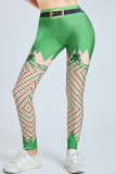 Green Fashion Casual Sportswear Skinny Print Trousers