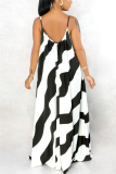 White Fashion adult England Ma'am Spaghetti Strap Sleeveless Slip Asymmetrical Floor-Length Print Dresses