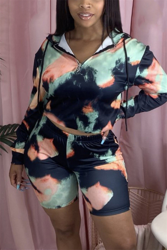 Black Fashion Casual adult Ma'am Print Two Piece Suits pencil Long Sleeve Two Pieces