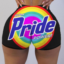 Rainbow color Elastic Fly Low Print Straight shorts Bottoms