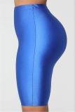 Blue Fashion Casual Sportswear Skinny Solid Shorts