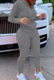 Grey Fashion Sexy adult Ma'am Patchwork Solid Two Piece Suits pencil Long Sleeve Two Pieces
