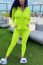 Fluorescent green Fashion Sexy adult Ma'am Patchwork Solid Two Piece Suits pencil Long Sleeve Two Pieces