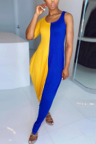 Yellow Street Solid Patchwork U Neck Short Sleeve Floor Length Dresses