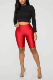 Red Fashion Casual Sportswear Skinny Solid Shorts