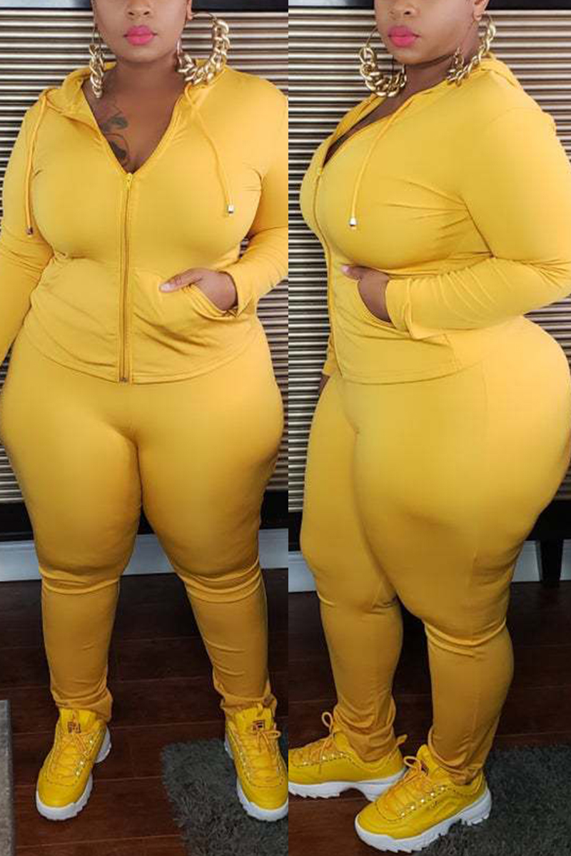 

Yellow Casual V Neck Solid Plus Size