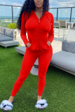 rose red Fashion Sexy adult Ma'am Patchwork Solid Two Piece Suits pencil Long Sleeve Two Pieces
