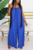 Blue Fashion Sexy Solid Slip Jumpsuits