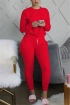 Red Casual Sportswear Long Sleeve O Neck Regular Sleeve Regular Solid Two Pieces