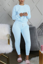 Baby Blue Sexy Europe and America Patchwork Solid Straight Long Sleeve Two Pieces