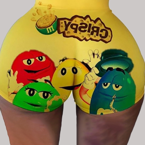 Green and yellow Elastic Fly Low Print Straight shorts Bottoms