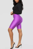Purple Fashion Casual Sportswear Skinny Solid Shorts